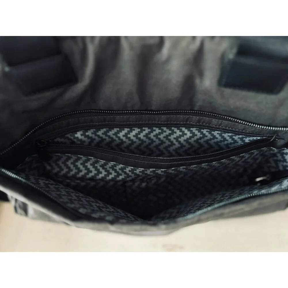 Lo & Sons Messenger Bag Polished Canvas Charcoal Gray Lined Crossbody 16